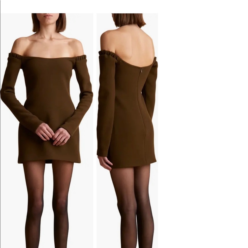 KHAITE dress - Octavia Off the Shoulder Long Sleeve Wool Crepe Minidress